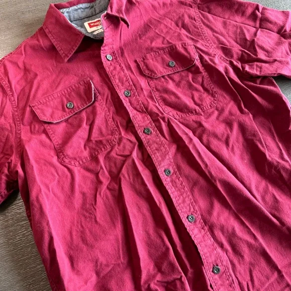 Wrangler Maroon Red Short Sleeve Button Down Shirt M - Picture 3 of 10